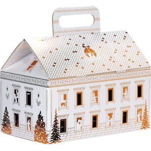 Картонена кутия в форма на къща FESTIVE CITY, бяло/златно 22.5 x 22.5 x 25.0 cm, CP320GBF