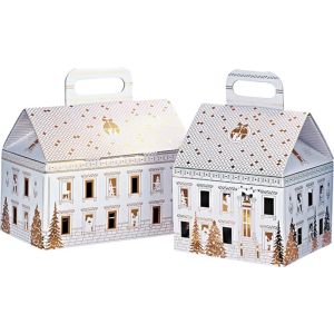 Картонена кутия в форма на къща FESTIVE CITY, бяло/златно 22.5 x 22.5 x 25.0 cm, CP320GBF