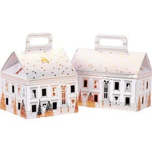 Картонена кутия в форма на къща FESTIVE CITY, бяло/златно 31.0 x 19.0 x 23.0 cm, CP320RBF