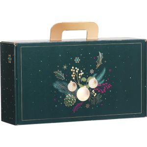 Картонена правоъгълна кутия тип "куфарче" ENCHANTED NATURE, зелено/златно 33.0 x 18.5 x 9.5 cm, CV053P 