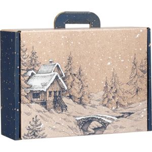 Kартоненo правоъгълно крафт "куфарче" CANADIAN WINTER, синьо/бяло 34.2 x 25.0 x 11.5 cm, CV055M 