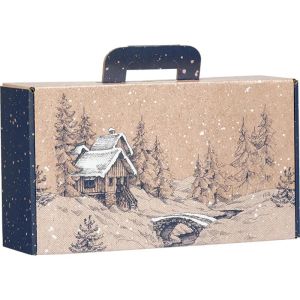Kартоненo правоъгълно крафт "куфарче" CANADIAN WINTER, синьо/бяло 33.0 x 18.5 x 9.5 cm, CV055P 