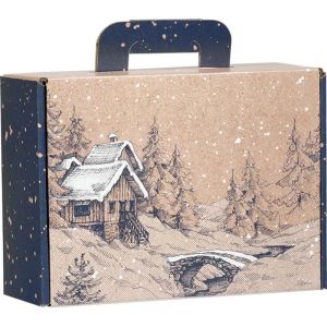 Kартоненo правоъгълно крафт "куфарче" CANADIAN WINTER, синьо/бяло 25.0 x 18.5 x 9.5 cm, CV055S