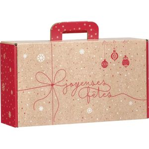 Kартоненo правоъгълно крафт "куфарче" WINTER SURPRISES, червено/бяло 33.0 x 18.5 x 9.5 cm, CV056P  