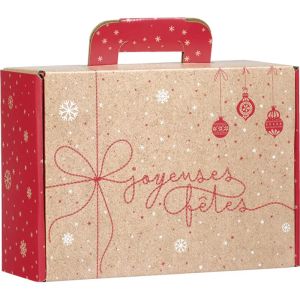 Kартоненo правоъгълно крафт "куфарче" WINTER SURPRISES, червено/бяло  25.0 x 18.5 x 9.5 cm, CV056S 