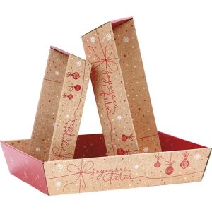 Правоъгълен картонен поднос "WINTER SURPRISES", червено/бяло, 37.0 x 28.0 x 7.3 cm, CV536G-SH