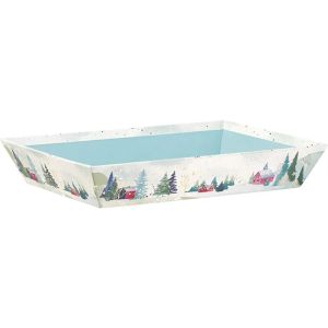 Картонен правоъгълен панер "SNOWY COUNTRY", зелено/червено/златно, 27X20X5 см, BF483P