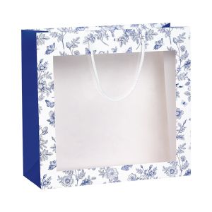 Хартиена торбичка „CLASSIC TOILE DE JOUY“ бяло/синьо със прозорец, 35.0 x 13.0 x 33.0 cm, SB1183G