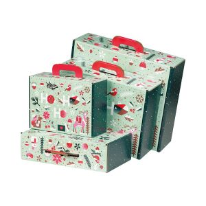 Правоъгълна картонена кутия тип "куфарче" „WINTER GARDEN“, зелено/бяло/червено/розово/медно 25.0 x 18.5 x 9.5 cm, CV059S