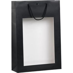 Хартиена торбичка за 3 бутилки черна с ПВЦ "прозорец" 27.0 x 9.0 x 39.0 cm, SB512-3B